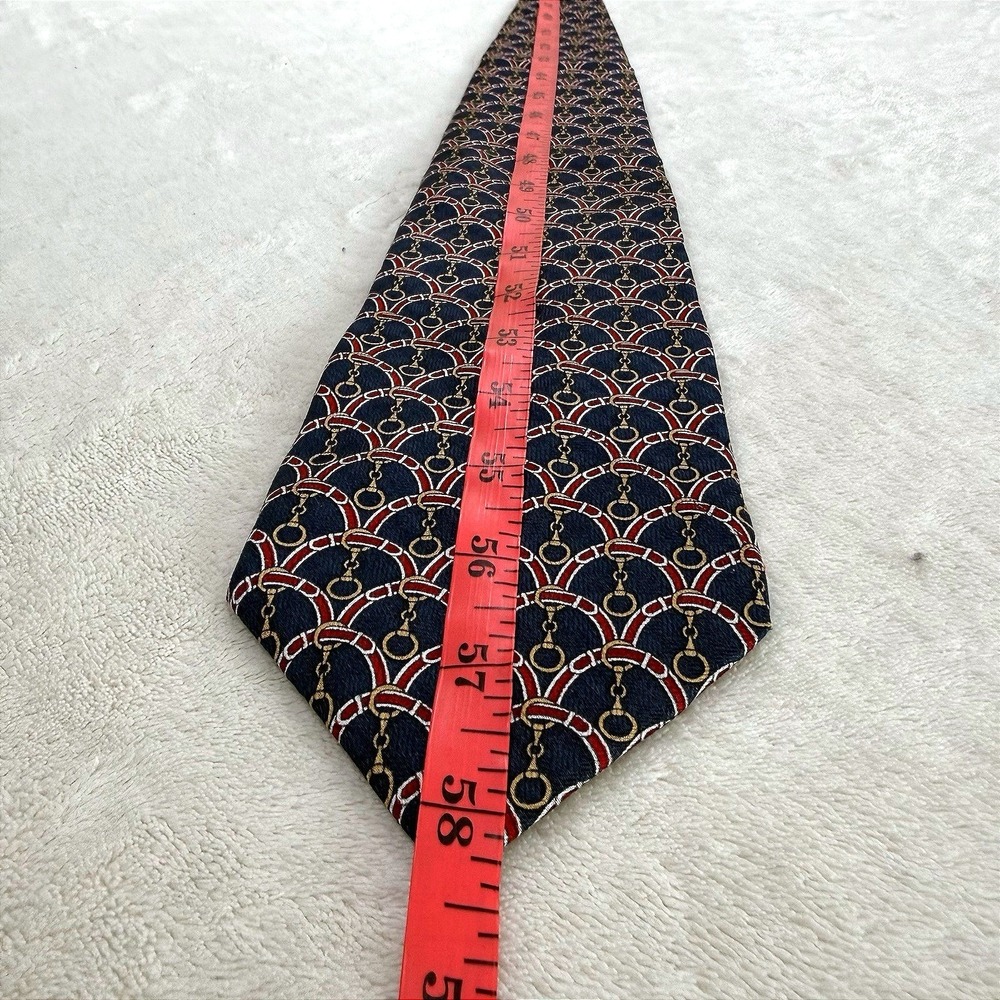 Tom James Silk Necktie Navy Red Gold Equestrian Horse Bit USA Designer Tie - Picture 12 of 12
